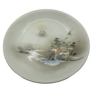 Vintage Kutani Japanese Porcelain Plate With Scenic Landscape & Water Wheel Desi